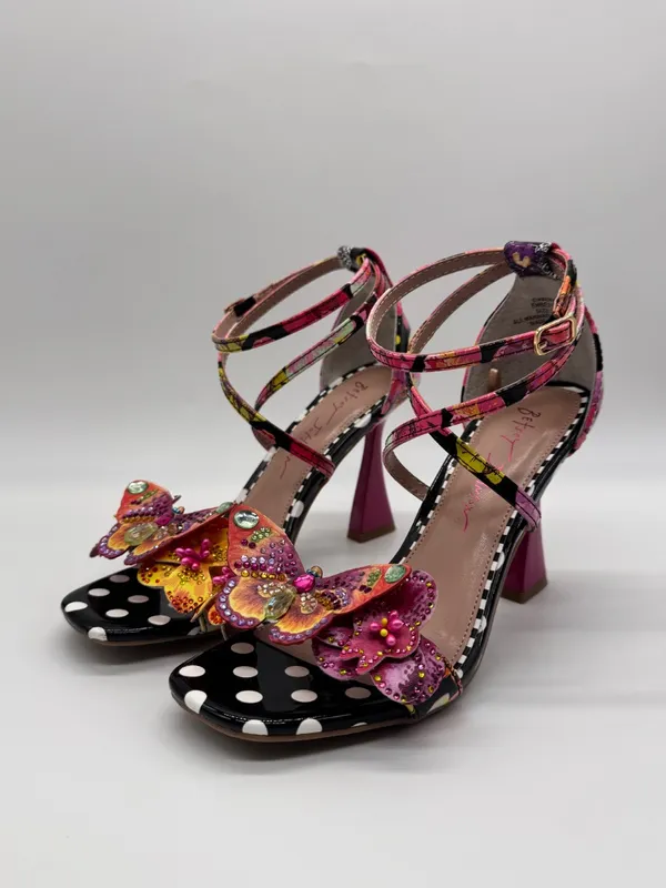 Betsey Johnson Camile Sandals 3D Butterfly Floral Ankle Strap Polka Dot Heel 5.5 - Image 3