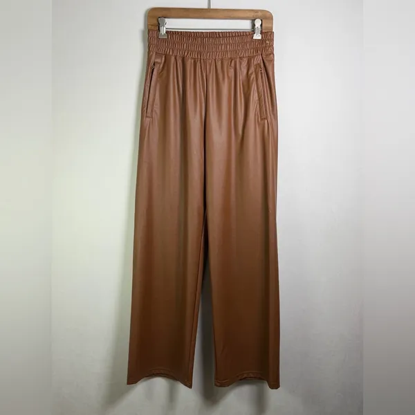 OFFLINE by Aerie Women’s Faux Leather Wide Leg Pull-On Pants Tan Brown Sz S NWT - Image 2