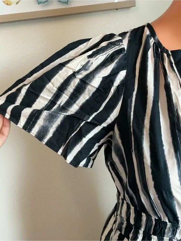 Anthropologie XS Black White Stripe Maxi Dress Cotton Pockets - Image 7