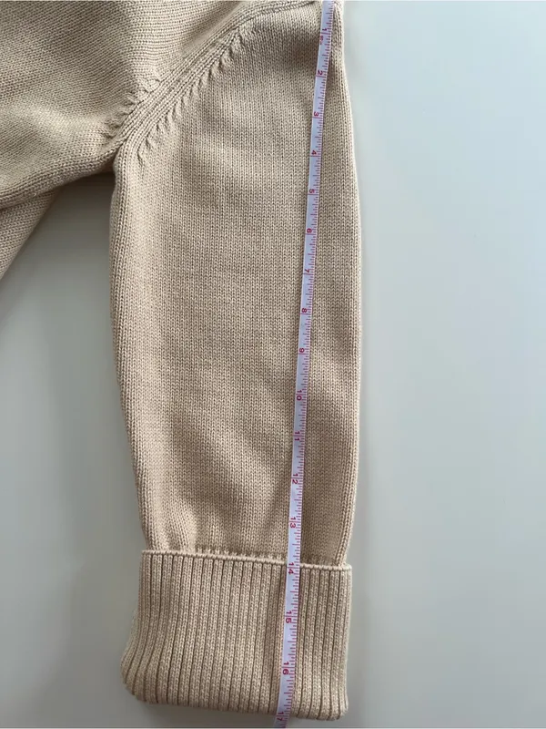 GAP Beige 100% Cotton Cropped Knit Sweater Roll Hem Long Cuffs M - Image 12