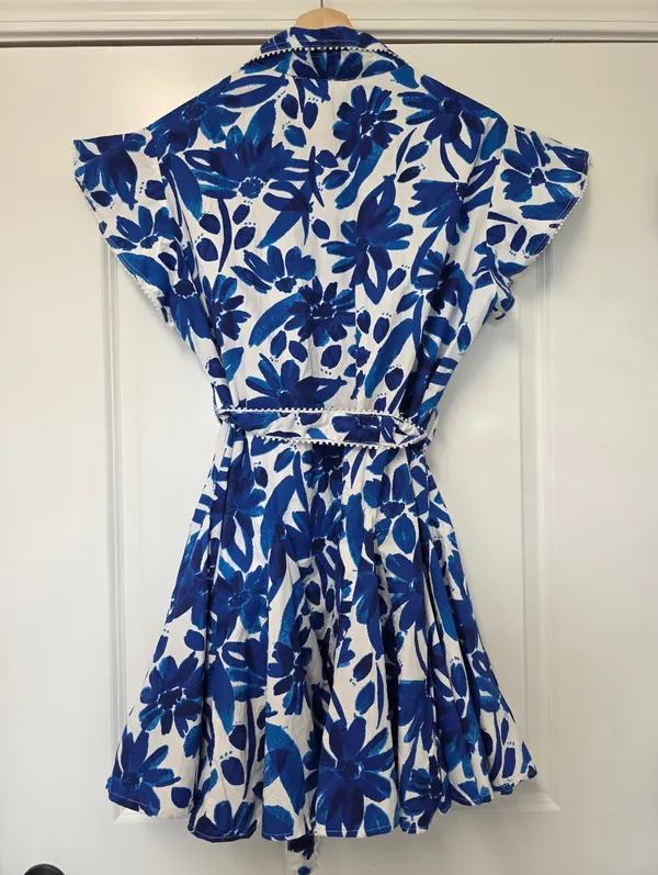 Womens Mini Floral Blue Shirt Dress Size 2X Fit An Flare Tropical Homecoming - Image 3
