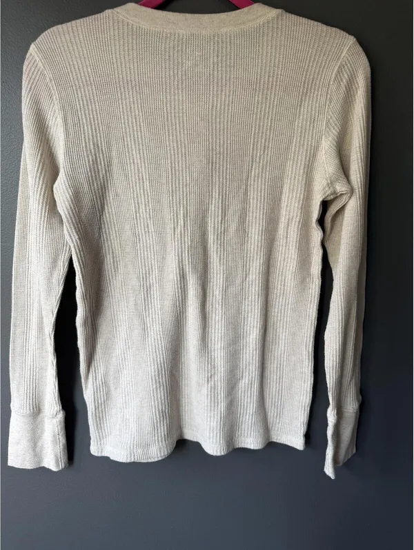 Aerie Cream Waffle Knit Henley Long Sleeve Thermal Top Size M - Image 7