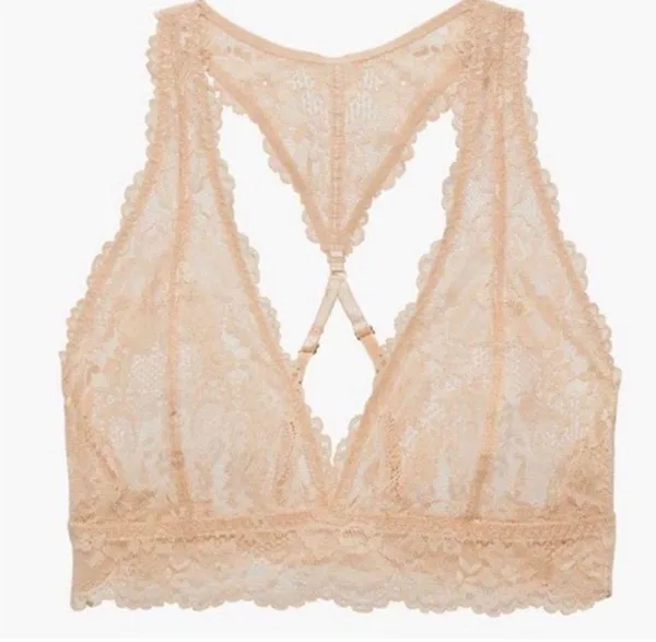 Savage X FENTY unlined plunge lace floral Racerback bralette beige size large - Image 2