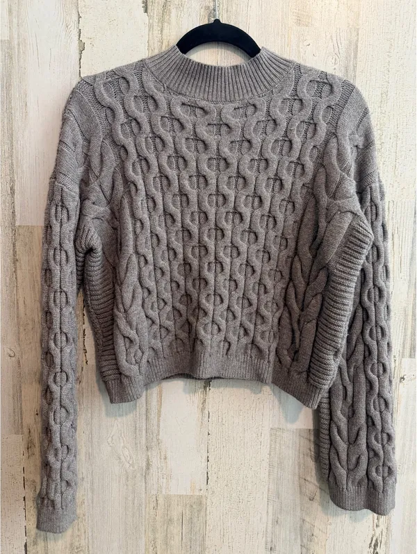 By Anthropologie Women's Small Gray Cable Knit Mock Neck Sweater - Image 2