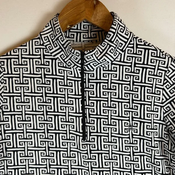 IBKUL Womens Small Black White Greek Key Quarter Zip Sun Shirt Long Sleeve UPF50 - Image 10
