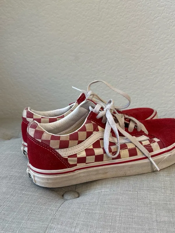 Vans Red and White Checkerboard Old Skool Sneakers suede and canvas 8 - Image 2