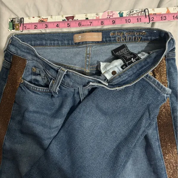 7 For All Mankind Luxe Vintage High Waist Ankle Skinny Jeans Gold Metallic Side - Image 5