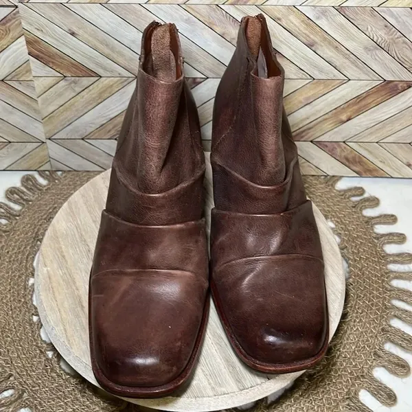 Kork Ease Brown Leather Kissel Ankle Boots Wrinkle Slouch‎ Block Heel 6M Comfy - Image 2