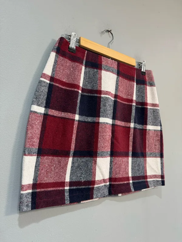 Brick/Navy Unbranded Flannel Plaid Skirt Size L EUC - Image 2