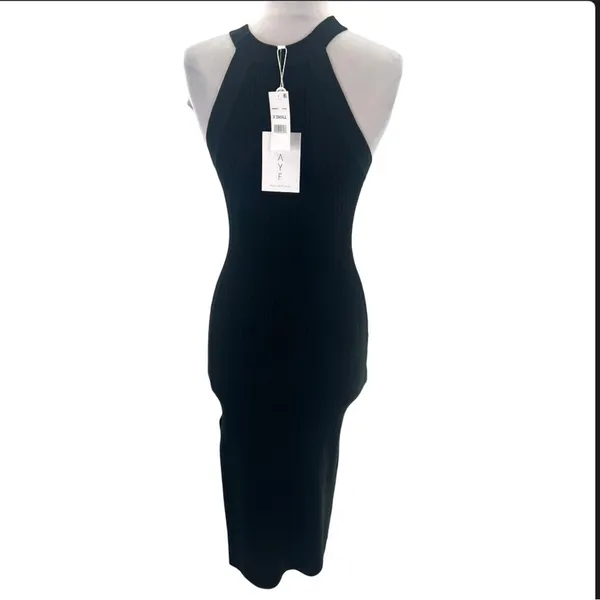 NWT WAYF‎ Ashley Halter Midi Dress with Side Slit Black Sz XS - Image 3
