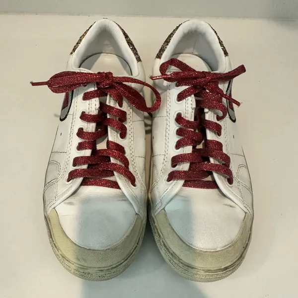 Saint Laurent Paris White Leather Glitter Diamond Patch Low Top Sneakers Size 36 - Image 3