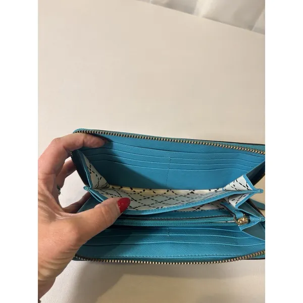 Kate Spade Newbury Lane Turquoise Zip‎ Around Leather Long Wallet~EUC - Image 4