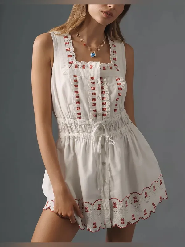 NWT Anthropologie Damson Madder Amaya Scalloped Mini Dress white red UK 12/ US 8 - Image 3