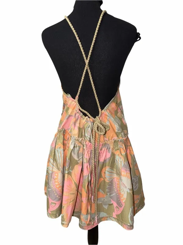 Free people Floral Print Drop Waist Mini Backless Dress(Size XS) - Image 3