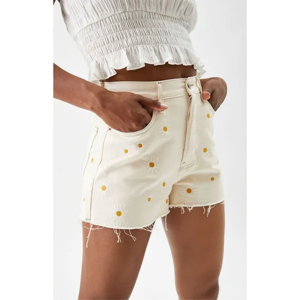 PacSun Daisy Embroidered‎ Ultra High Waisted Vintage Denim Shorts Sz 26 - Image 14