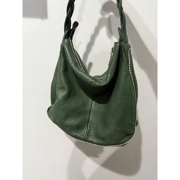 Plinio‎ Visona Italy Green Satchel Genuine Leather Oversized Handbag F - Image 9