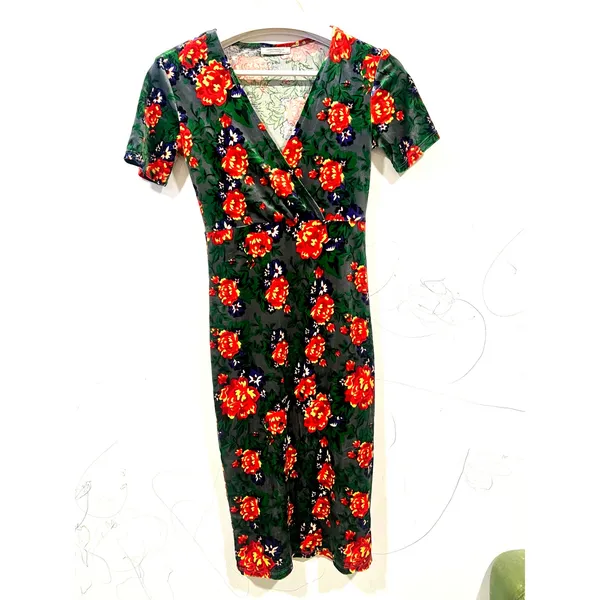 Vintage Vibes Zara Velvet Rose Print Midi Dress, Size S - Image 2