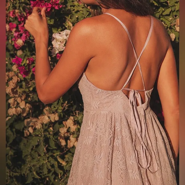 NWT Lulus Stolen Moments Dusty Pink Lace-Up Lace Maxi Dress Size Small‎ - Image 13