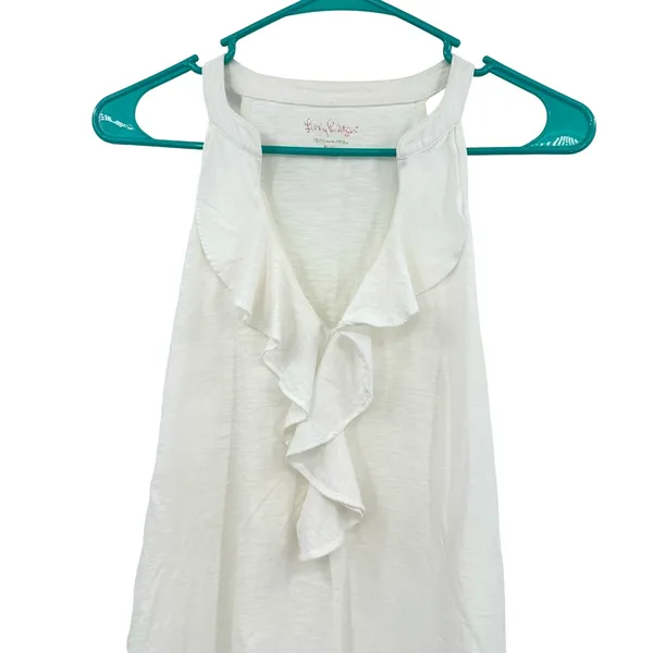 Lilly Pulitzer‎ size Small 100% pima cotton white tank top shirt blouse v neck - Image 3