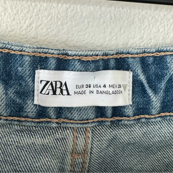 ZARA Size 4 High Rise Ripped Straight Denim Blue Jeans Distressed 100% Cotton - Image 10
