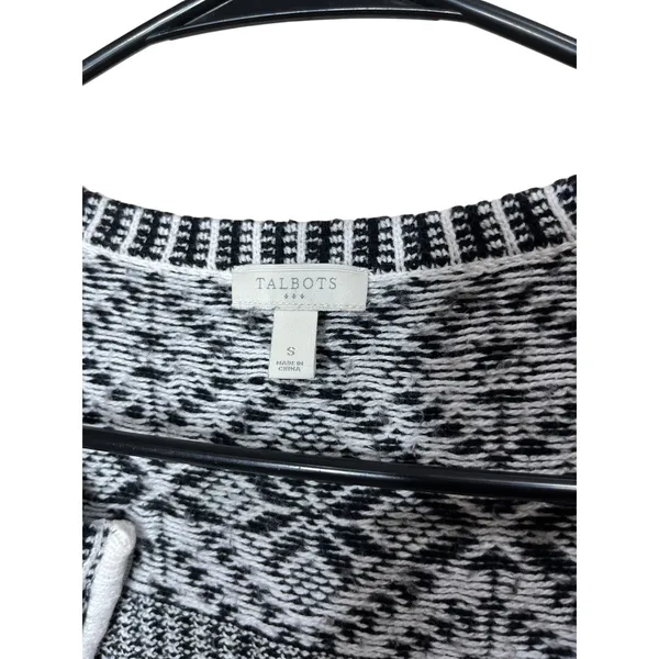 Talbots Cardigan Sweater Womens Small‎ Black White Striped Zip Up Knit - Image 6