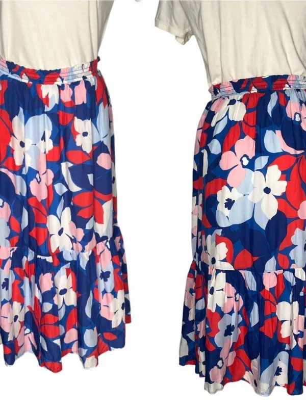 DRAPER JAMES RSVP Floral Skirt Red White Blue Elastic Waist Womens Size Medium - Image 11