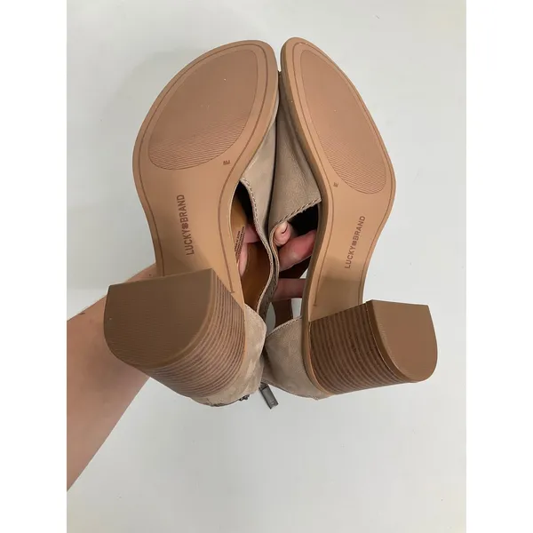 Lucky Brand Taupe Leather Cutout Peep Toe Block Heel‎ Booties Sandals Womens 8M - Image 6