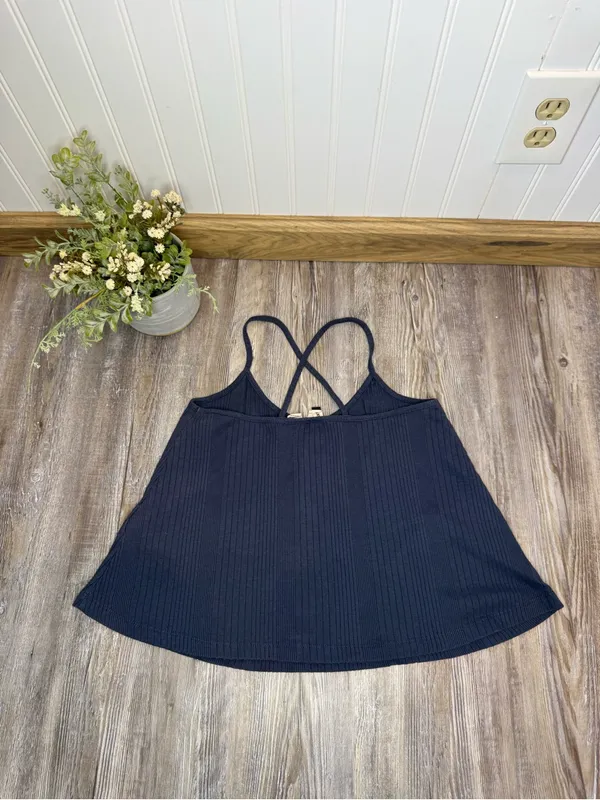 Roxy Womens Navy Blue Ribbed Crisscross Casual Cami Spaghetti Tank Top Small - Image 2