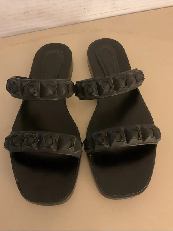 Stuart Weitzman Black rubber Braided Rosita flat Slide Sandals US 7 - Image 8