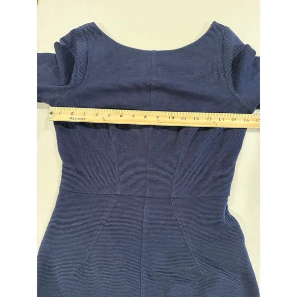 Boden Textured Midi Sheath Dress Womens 6 Navy 3/4 Sleeve Work Career Travel - Image 5