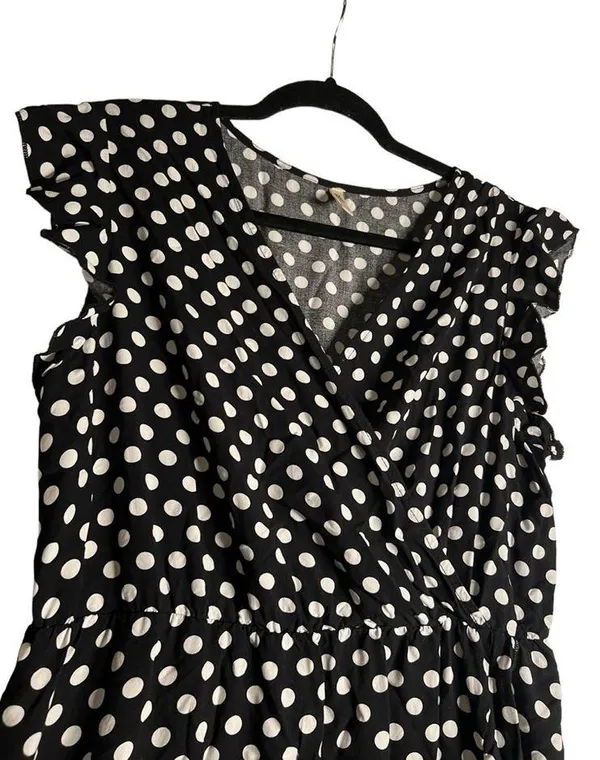 GRECERELLE Polka Dot High Low Faux Wrap Flowy High Low Maxi Dress Black White XL - Image 8