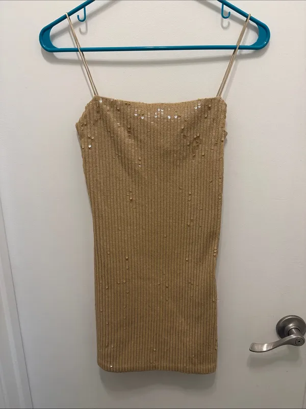 Retrofete SLATER SEQUIN KNIT DRESS Tan Size XS - Image 2