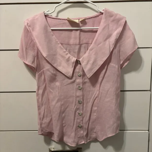 Anthropologie Maeve Pink Collared Top - Image 3