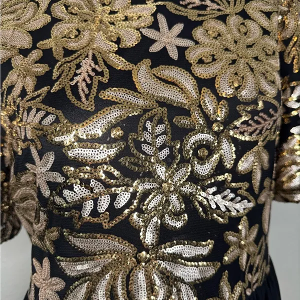 Stevie Hender Formal Line Maxi Formal Dress Black Color Gold Lace Size L. I#89 - Image 8