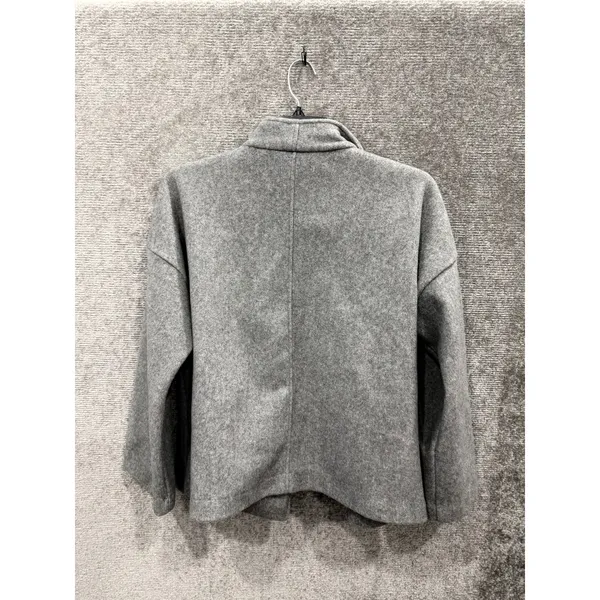 Zara Women Short Coat S Gray Asymmetric High Neck Gold Button Felted Jacket - Image 9