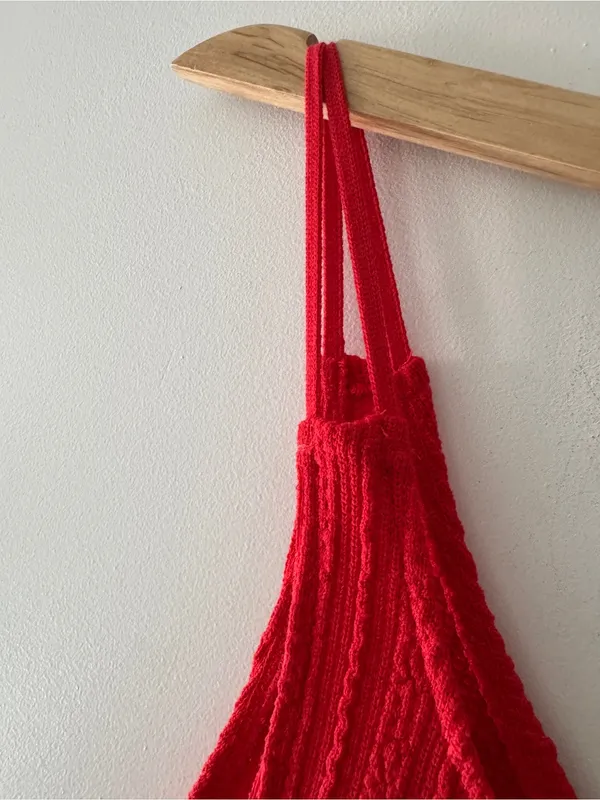 ZARA Asymmetric One Shoulder Midi Cable‎ Knit Red Dress - Image 5