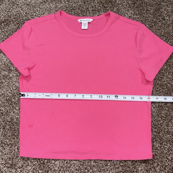 Athleta Women's Solid Pink Crew Neck Stretch Knit Tee Gym Training Size L - Image 4