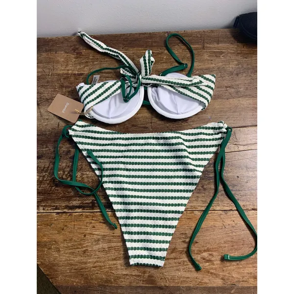 Samiol Green Striped Underwire Bikini Set NWT size large‎ - Image 5