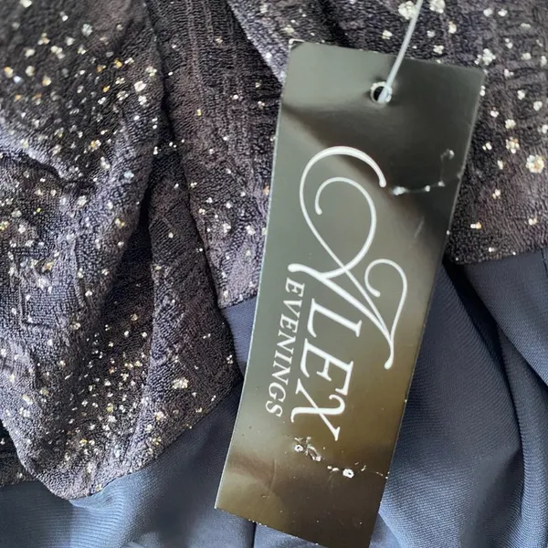 Alex Evenings Glitter MobWife Office Siren‎ Dainty Formal Gown 14 Smoke - Image 5