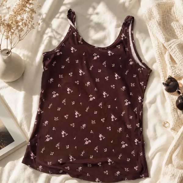 No Boundaries Burgundy Ditsy Floral Tank Top Y2K Coquette L - Image 4