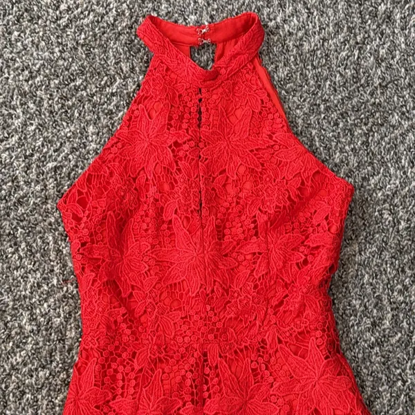 Astr Vibrant Red Lace Romper - Image 2