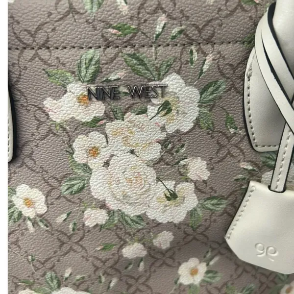 NWT Nine West Limited Edition Bettina Peony Logo Floral Tote Bag White Taupe - Image 9