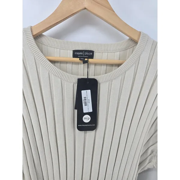 Mayas Place Sweater Dress Womens 2XL Bone Ribbed Maxi Long Sleeve‎ Ribbed Knit - Image 2