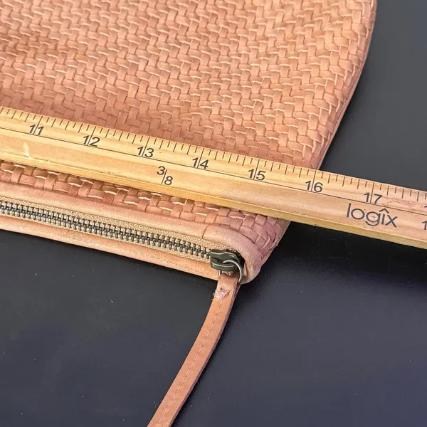 Lucky Brand Woven Leather Clutch Women Large Tan Bohemian Zipper Pouch - Image 5