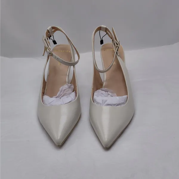 Frankie4 Womens Gigi Pumps Sz 10 Ivory Leather Pointed Toe Heels Wedding Party - Image 3