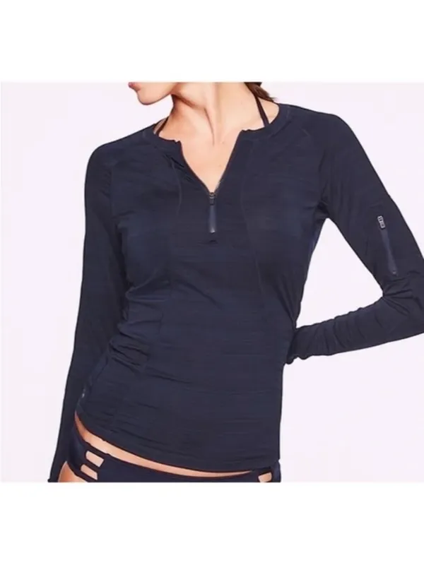 Athleta Pacifica UPF Long Sleeve Rashguard Quarter Zip Black Size M - Image 2