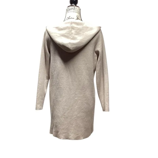 Sioni Intarsia knit long open hooded duster Size Medium Oatmeal. - Image 7