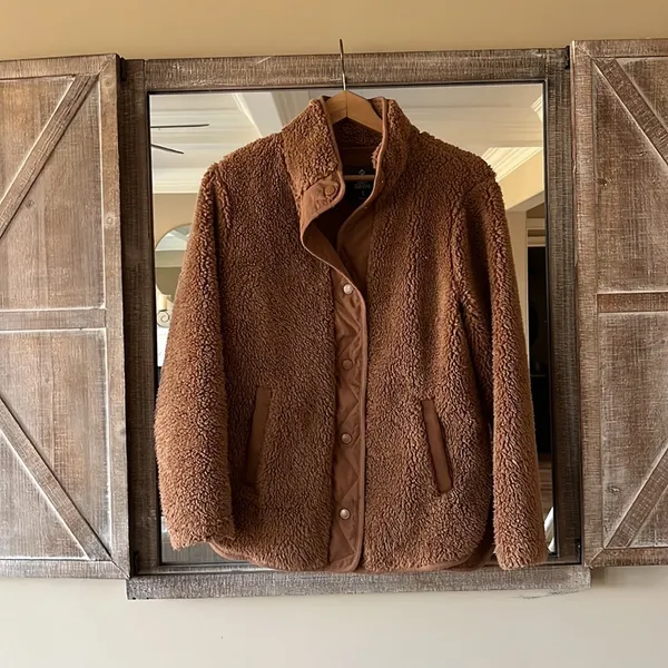Cozy Sherpa Jacket Brown Fleece Womens Small - Image 2