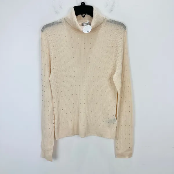 J.Crew Featherweight Cashmere Turtleneck Sweater Rhinestones Buttercream XL NWT - Image 6