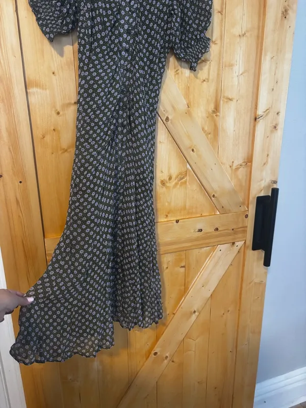 NWT Anthropologie Button Front Puff Sleeve Midi Dress -‎ Moss Green Floral 0 - Image 10
